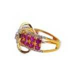 Fabulous Gold Zerkon Ring for Ladies with Amazing Design in Pink and White Zerkon Stones